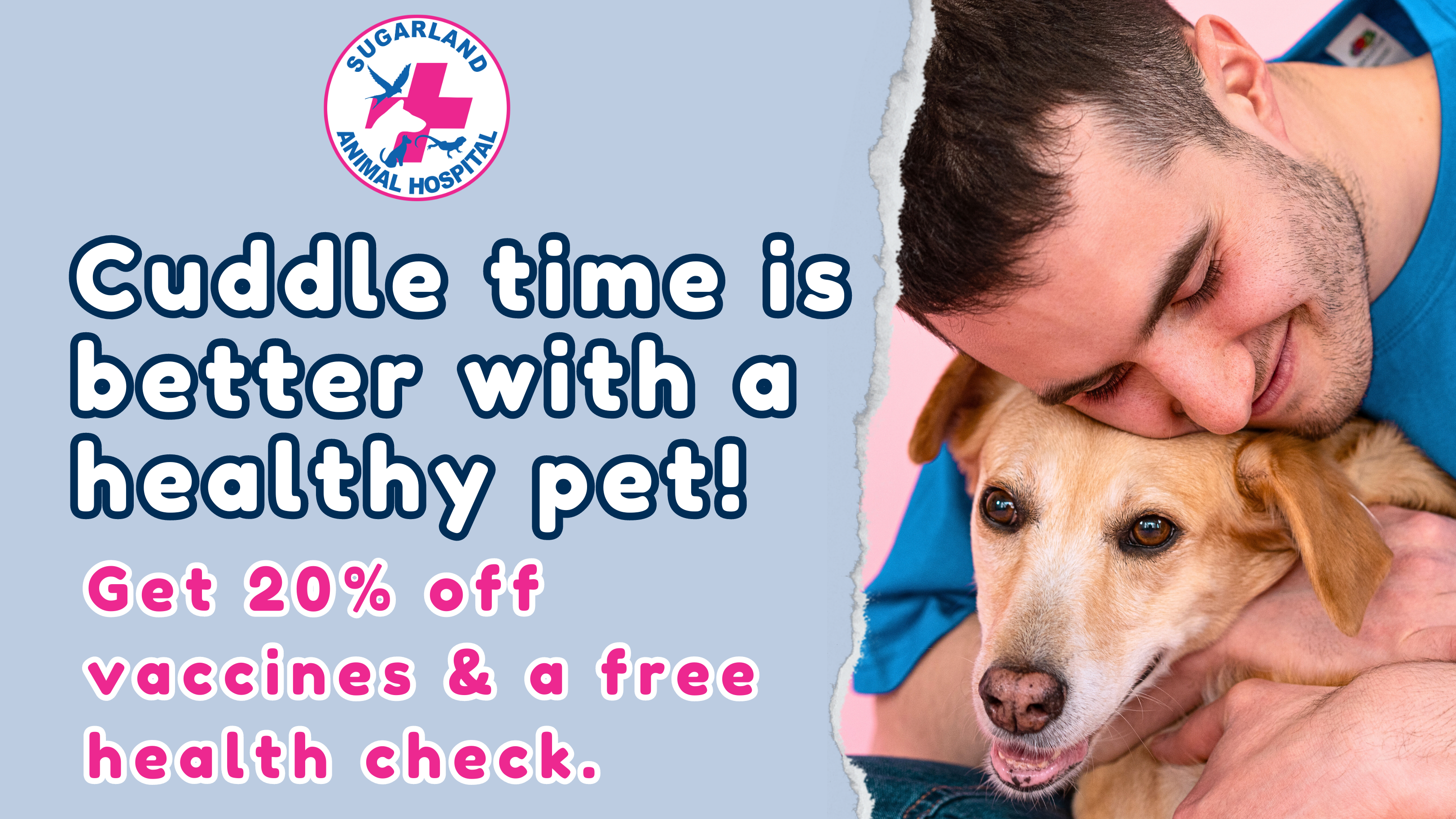 Cuddle time is better with a healthy pet! Get 20% off vaccines & a free health check.